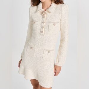 Self Portrait 2023 collection Cream Sequin Knit Pearl Mini Dress Size M